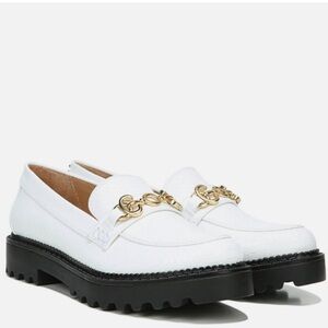 White Sam Edelman Loafers With Gold Hardware and Black Soles